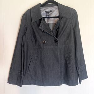 Sandro | Double-Breasted Empire Jacket Striped Lining Dk Blue Denim Look- Medium